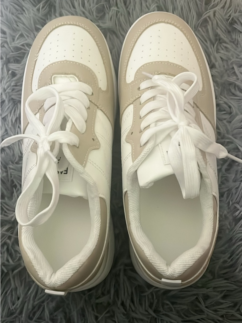Classic White Sneakers with Beige Accents — Women's Low-Top Trainers